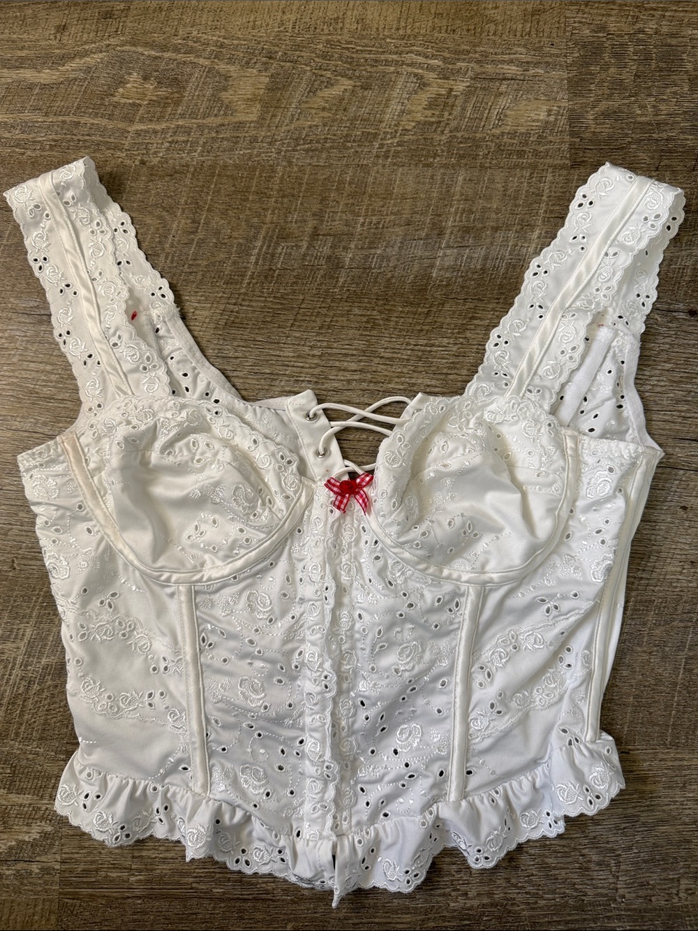 For Love & Lemons Martha Bustier Top in White Eyelet Size Medium